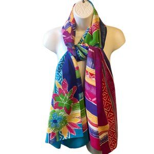 Liz Claiborne Silk Scarf Wrap Sarong Tropical Geometric Bright Vacation Colors